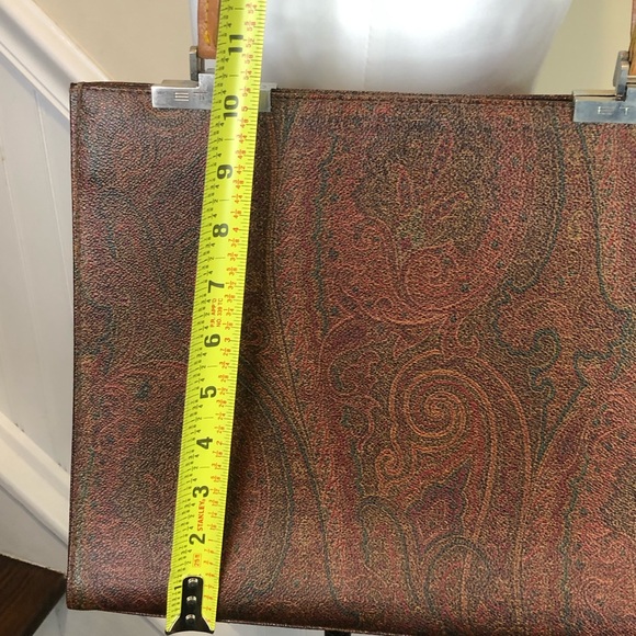 W ETRO Red Paisley Vachetta Leather Two Strap Snap Tote Shopper Shoulder Bag - Picture 11 of 17